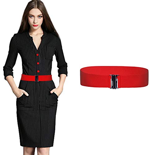 Cinturón de hebilla elástica ancha para mujer - Cinturón de cintura ancha de 5 cm Cinturón de ajuste Cinturón elástico para vestido de mujeres y niñas (Rojo, XL: 94-127cm)