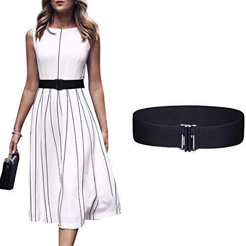 Cinturón de hebilla elástica ancha para mujer - Cinturón de cintura ancha de 5 cm Cinturón de ajuste Cinturón elástico para vestido de mujeres y niñas (Negro, S: 68-83cm)
