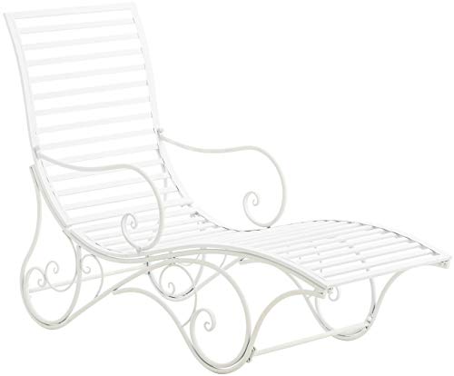CLP Chaise Lounge De Exterior Amiens En Estilo Rústico I Tumbona De Jardín En Hierro con Reposabrazos, Color:Blanco