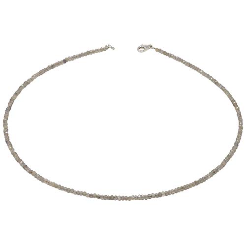 Collar de piedras preciosas labradorita, diámetro de 3 mm, gris, facetado, plata 925, 48 cm