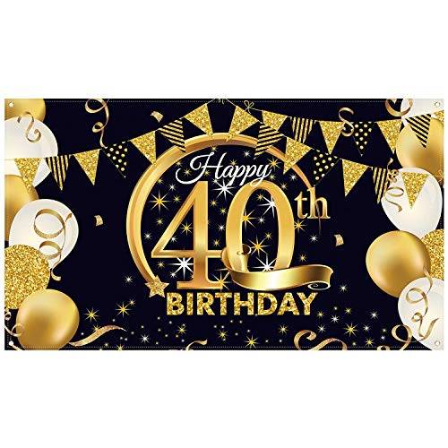 Comius Sharp Decoración de fiesta de cumpleaños número 40, cartel de cartel de oro negro de tela extra grande para banner de fondo de telón de fondo de fotomatón de 40 aniversario, 70 x 45 pulgadas