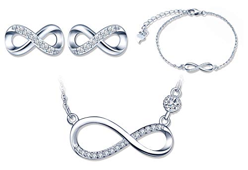Conjuntos de joyas de plata 925, collar con símbolo de infinito, pulsera y aretes con símbolo de infinito, circón con incrustaciones, joyería para mujer niña, regalo de Navidad y cumpleaños