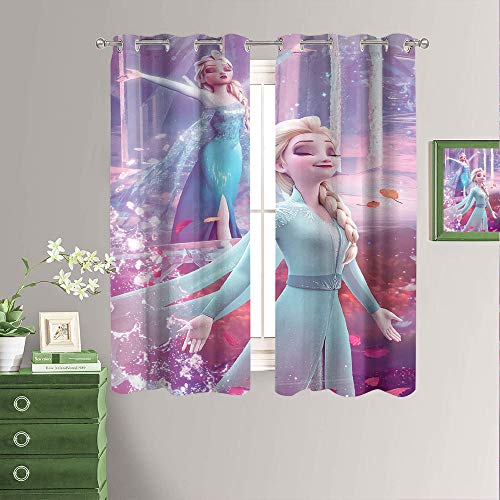 Cortinas de oscurecimiento de habitación de Elsa y Anna de Frozen para dormitorio/sala de estar, con ojales clásicos en la parte superior de 172 x 200 cm