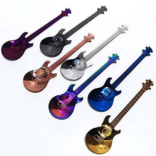 Cucharillas de Cafe de la Guitarra, 7pzs Cucharas de Cafe Musicales Coloridas de Acero Inoxidable Cucharaditas Cuchara de Mezcla Cuchara de Azucar
