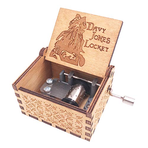Davy Jones Locket Caja de música de manivela de mano Caja musical tallada de madera, Tema de Davy Jone, Marrón
