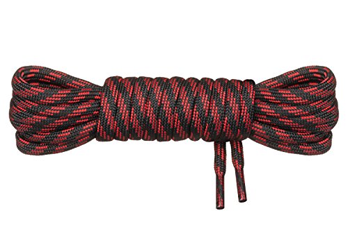 Di Ficchiano - Cordones redondos para zapatos de trekking y zapatos de trabajo - Extra resistentes - Diámetro de 5 mm - Color negro y rojo - Longitud 80 cm