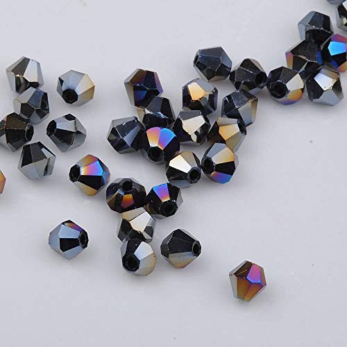DIY 4 mm 1000 cuentas de cristal bicono facetado a granel con caja de cuentas para hacer joyas, Negro AB