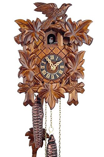 Eble Reloj de cuco original de la Selva Negra, reloj de cuco de madera auténtica, mecanismo mecánico de 1 día, certificado VDs, cinco hojas de 23 cm, 11311