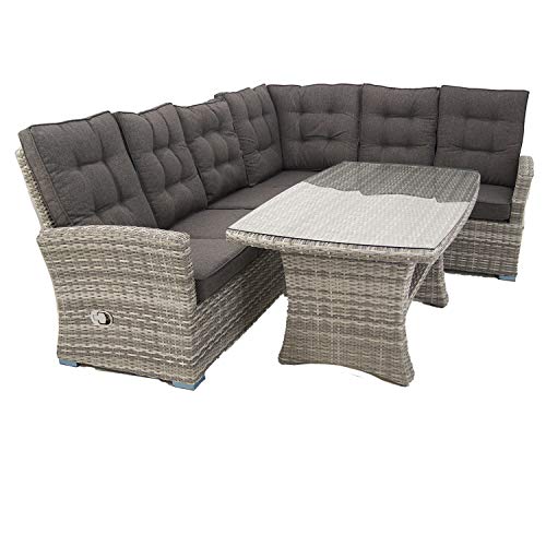 Edenjardi Conjunto sofás de Exterior esquinero con Mesa Centro, Esquinas reclinables, Color Gris, Aluminio y rattán sintético, 5 plazas