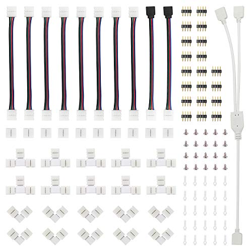 El conector de tira LED contiene 8 tipos de conectores de esquina LED sin soldadura y ofrece la mayoría de piezas para tiras LED de 4 pines.