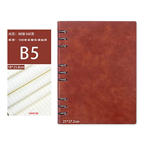 Elonglin Cuaderno de hojas sueltas a rayas, rellenable con páginas B5/B5/B5, cuaderno de notas de papel vintage de piel sintética, estilo retro, clásico B5, marrón