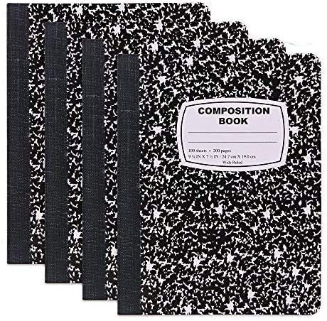 Emraw Libros de composición en blanco y negro estilo mármol cubierta duradera cuadernos de papel rayado ancho 100 hojas libro de escritura para la escuela y el diario (paquete de 2)