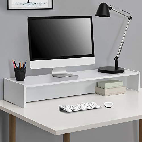 [en.casa] Soporte para Monitor 100 x 27 x 15 cm Base para Pantalla para Mesa de Ordenador Organizador de Escritorio para Monitor o Portátil Blanco