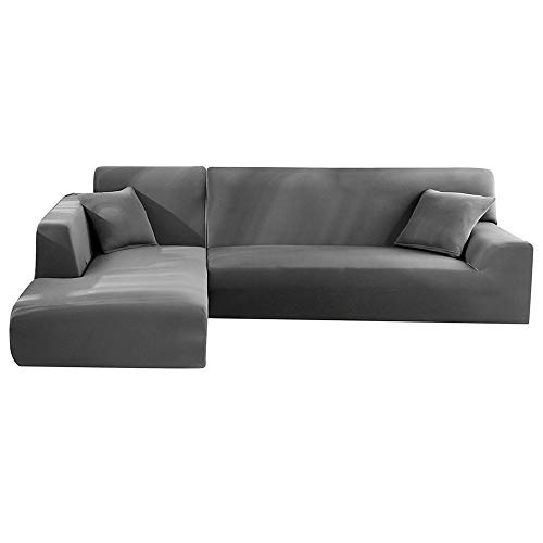 Enjoygoeu - Funda elástica para sofá con chaise longue en forma de L - Funda para sofá de esquina angular - Modulable - Material poliéster - Compuesta por 2 piezas y 2 fundas para almohadones