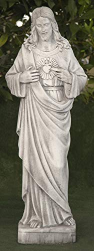 Estatua Religiosa Imagen de Sagrado corazón de Jesús en hormigón-Piedra para Exterior 20x18x82cm.