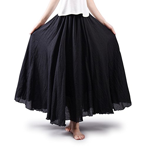 Falda de algodón elástica Ochenta para mujer, estilo bohemio, con cintura larga, vestido largo Negro negro 105 cm
