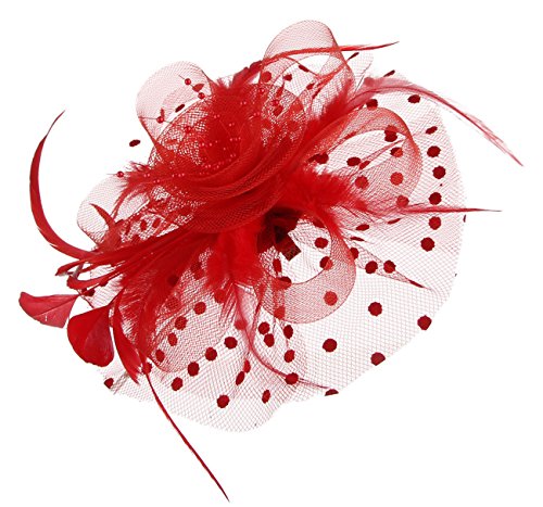 GEMVIE Clip Mujer Flores Plumas Fascinator Hat para Fiesta Boda Diámetro/21cm Rojo