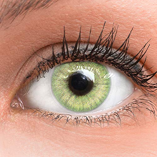 GLAMLENS lentillas de colores verdes Jasmine Light Green + contenedor. 1 par (2 piezas) - 90 Días - Sin Graduación - 0.00 dioptrías - blandos - Lentes de contacto verde de hidrogel de silicona