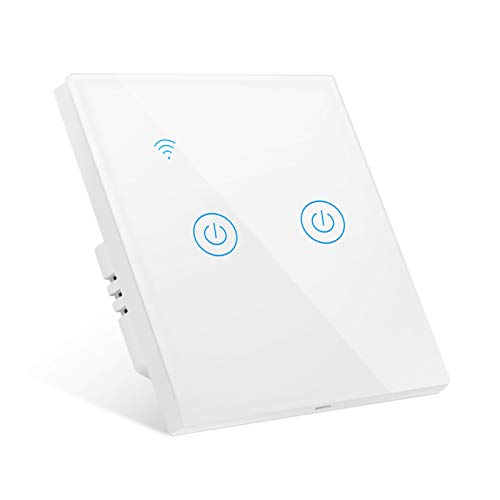 Gobesty Interruptor de Pared Wi-Fi, Interruptor Luz WiFi Interruptor Inteligente compatible con Alexa Google Home Smart Life, Panel de vidrio táctil, 2 Vías No se requiere cable neutro