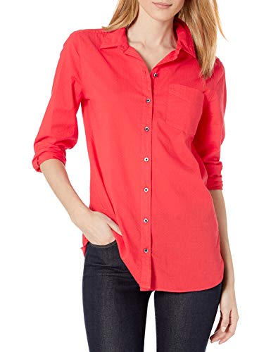 Goodthreads Cotton Dobby Long-Sleeve Button-Front Tunic Shirt Shirts, Poppy, US XS (EU XS - S)