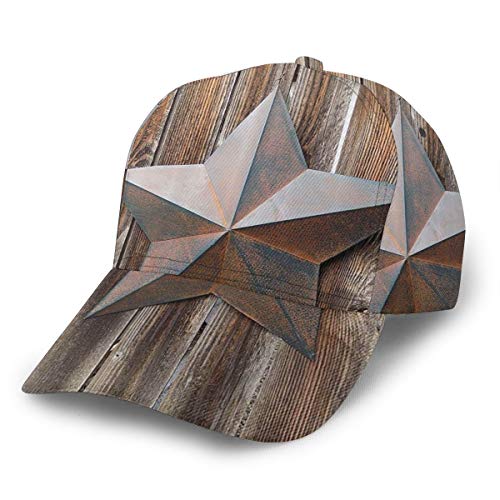 Gorra de béisbol con diseño de estrella oxidada en tablones de madera envejecidos, unisex, impresión 3D, gorra ajustable, gorra de camionero, color negro