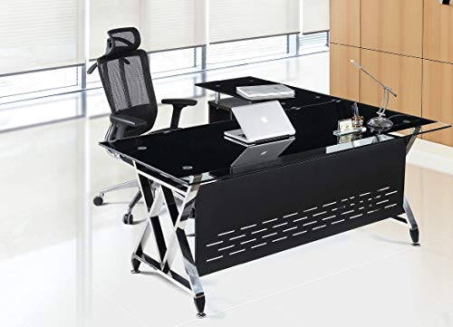 HABITMOBEL Mesa de Oficina Gran escritirio Mueble a Izquierda, Cristal, 160x80 cms