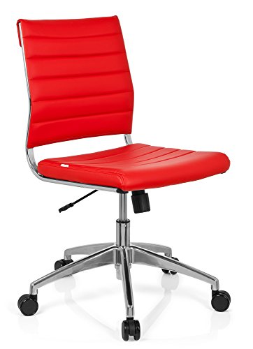 hjh OFFICE 720004 silla de oficina TRISHA piel sintética rojo, aluminio pulido, base estable, inclinable, silla giratoria, silla escritorio