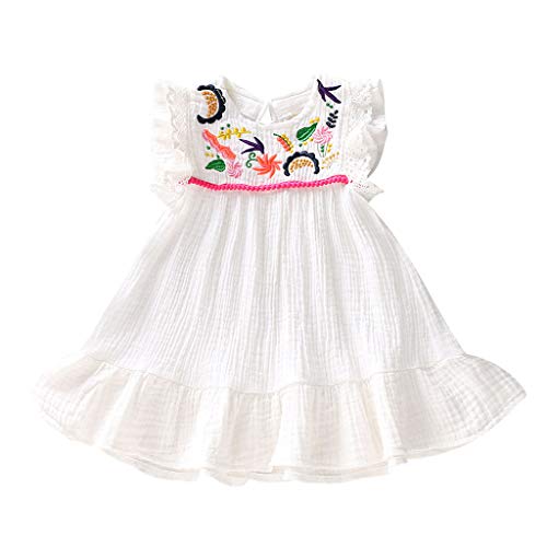 Janly Clearance Sale Vestido para niñas de 0 a 10 años de edad, recién nacido, niña, bebé, sin mangas, bordado, vestido de princesa, ropa, blanco, 12-18 meses