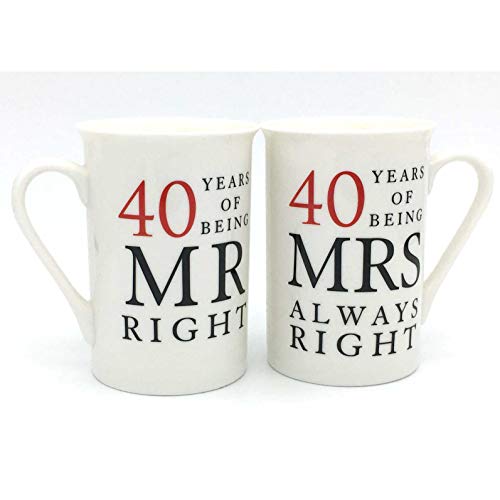 Juego de 2 tazas de porcelana con diseño de Mr Right & Mrs Always Right.