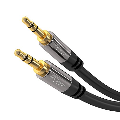 KabelDirekt – 5m – Cable Auxiliar y Cable Jack de 3,5mm (Cable de Audio estéreo, Carcasa de Metal Casi Indestructible, para Smartphones/Tablets, automóviles y Reproductores MP3, Negro)