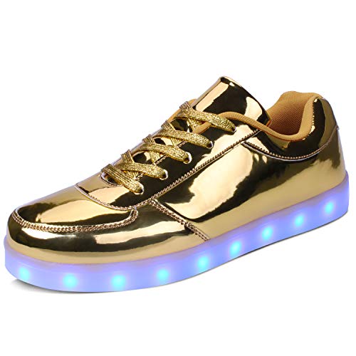 kealux Unisex Adulto Zapatos LED Zapatos con iluminación de tacón bajo Zapatillas Oro con Luces LED Intermitentes Zapatos Transpirables con Carga USB - 45