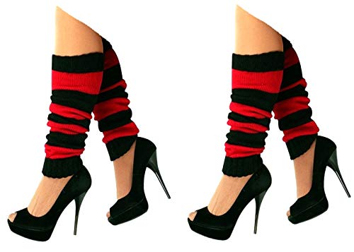 krautwear® Medias calentadoras de pierna para mujer, de punto, años 80, años 80 2 x negro/rojo. Talla única