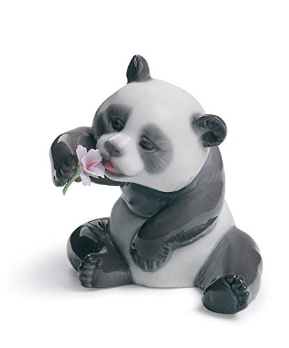 LLADRÓ Figura Oso Panda Feliz. Figura Panda de Porcelana.