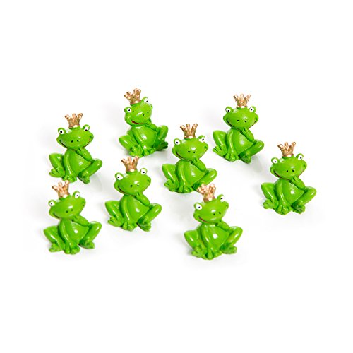 Logbuch-Verlag 8 figuras de rey de rana, color verde, 3 cm, en miniatura, con corona