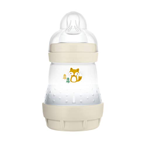 MAM Easy Start - Biberón anticólicos (160 ml), Botella de Leche para la Lactancia Materna, con válvula Inferior contra cólicos y tetina, tamaño 1, 0 Meses, Zorro