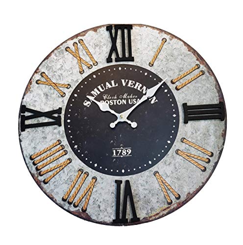Meubletmoi - Reloj redondo de 60 cm, efecto de decoración de metal antiguo, gris con números romanos, diseño vintage retro