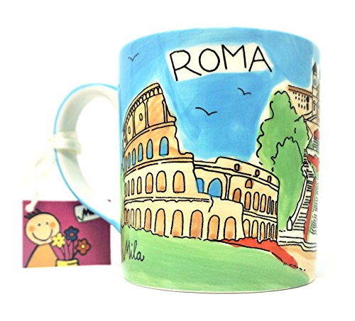 Mila Taza pintada a mano de cerámica Roma/Roma, 9 cm x 7,5 cm de diámetro.