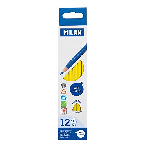Milan - Caja 12 lápices de color amarillo triangulares
