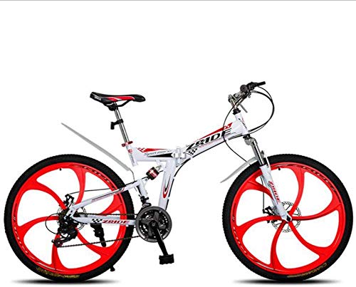 Miwaimao Bicicleta de montaña plegable 26 pulgadas 21 24 27 30 velocidad variable 6 radios bicicleta suspensión trasera amortiguadores, color A, tamaño 24gears