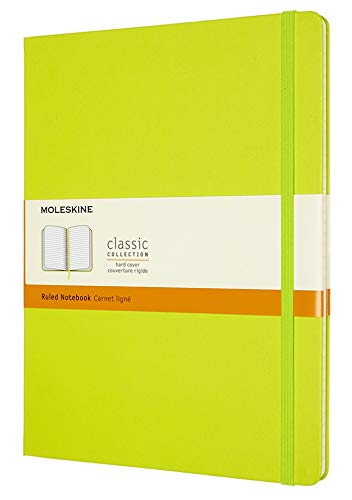 Moleskine - Cuaderno Clásico con Hojas de Rayas, Tapa Dura y Cierre con Goma Elástica, Tamaño XL 19 x 25 cm, Color Verde Limón, 192 páginas