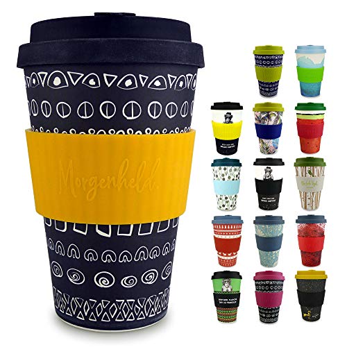 Morgenheld Vaso de bambu moderno | vaso para llevar | vaso para café con tapa de silicona de diseño moderno | capacidad total 400 ml