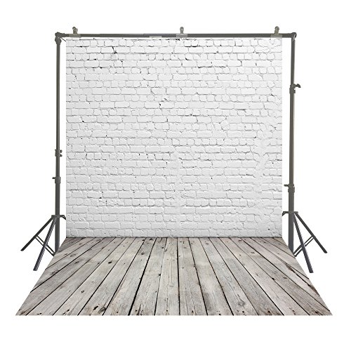 Muzi Telones de fondo para fotografía de pared de ladrillo blanco con fondo de madera para fotos de estudio, 150 x 220 cm, D-2504