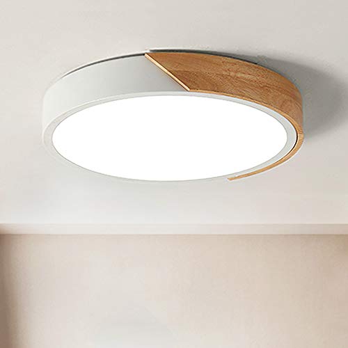Natsen - Lámpara de techo redonda LED de 24 W, regulable, con mando a distancia, para salón, dormitorio, oficina (madera y metal)