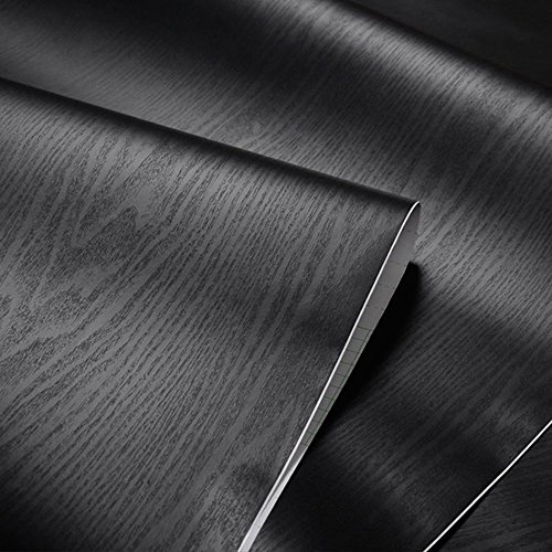 Negro con textura grano de madera papel de contacto - Vinilo autoadhesivo para maletero para cuarto de baño gabinetes de cocina estantes de cajón mesa artes manualidades para 60 x 300 cm
