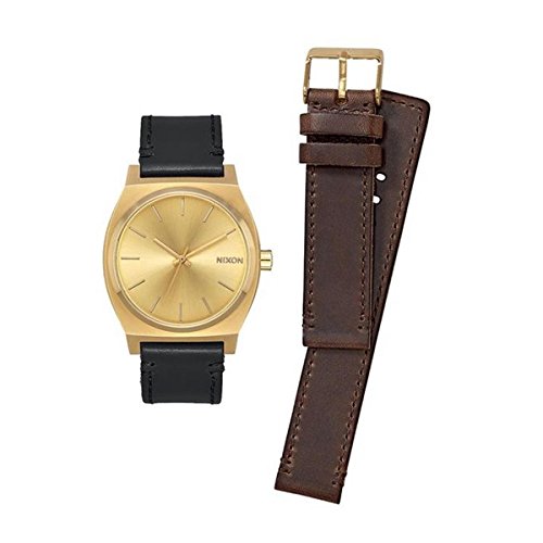 Nixon A1137-2591-00 - Reloj para hombre Time Teller 37mm, Dos correas, Dorado/Negro/Café