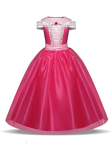NNJXD Niñita Vestido Largo De Fiesta De Cosplay Disfraz De Carnaval para Princesa Tamaño(140) 6-7 Años Rosa roja