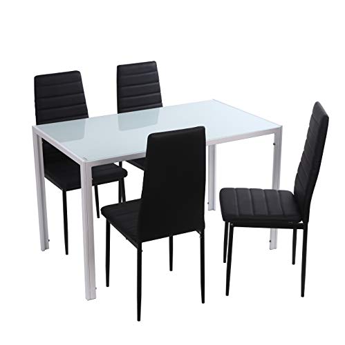 Noorsk Design Conjunto de Mesa de Comedor 120x70 + 4 sillas Clasik (Sillas Negras)