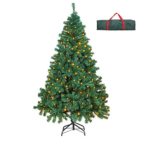 OUSFOT Árbol de Navidad Artificial Decoracion Navideña 182 cm con 400 Leds 8 Modos de iluminación Material PVC Natural Verde con Soporte en Metal
