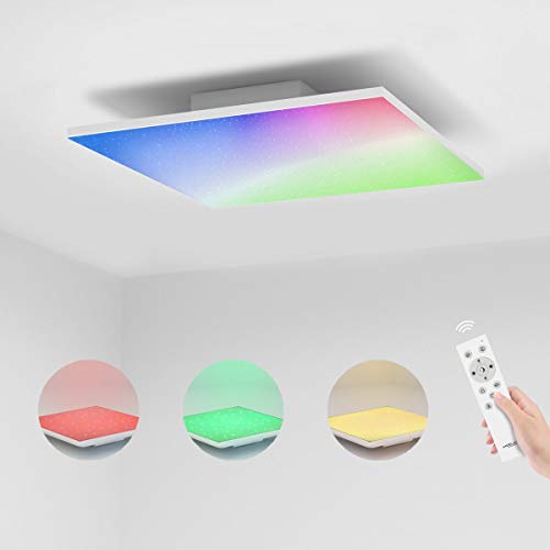 Panel LED, lámpara de techo regulable, cambio de color RGB, con mando a distancia, 32 W, cielo estrellado, luz blanca cálida a blanco frío, 3000 K-6500 K, 45 x 45 cm, cuadrado, color blanco