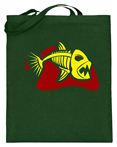 Piranha - Esqueleto de pez sobre fondo rojo (con asas largas), color Verde, talla 38cm-42cm